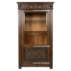 Ancienne vitrine en chêne, massif, de style, renaissance, espagnol, sculpture et fer forger