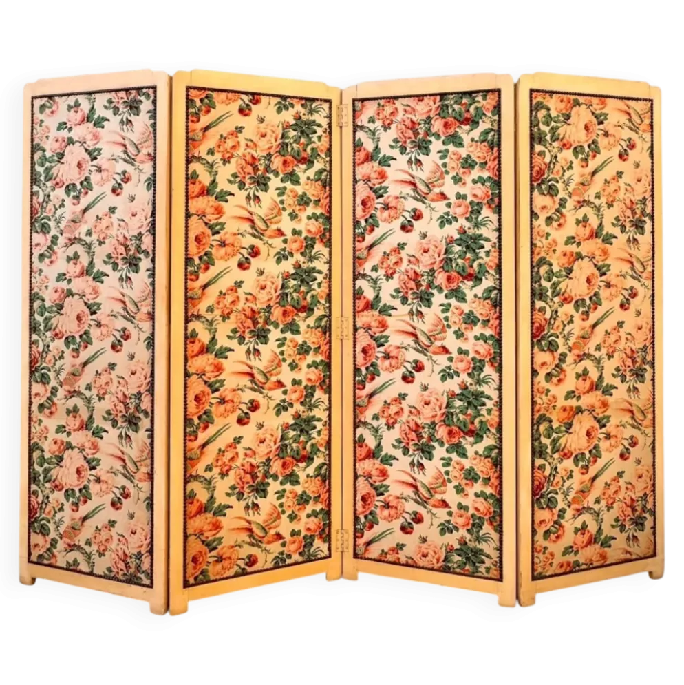 Ancien paravent fleuri à 4 panneaux