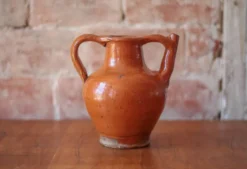 Ancien Pichet Orjol en terre cuite émaillé orange Sud Ouest France XIXe
