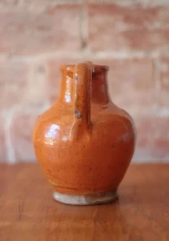 Ancien Pichet Orjol en terre cuite émaillé orange Sud Ouest France XIXe