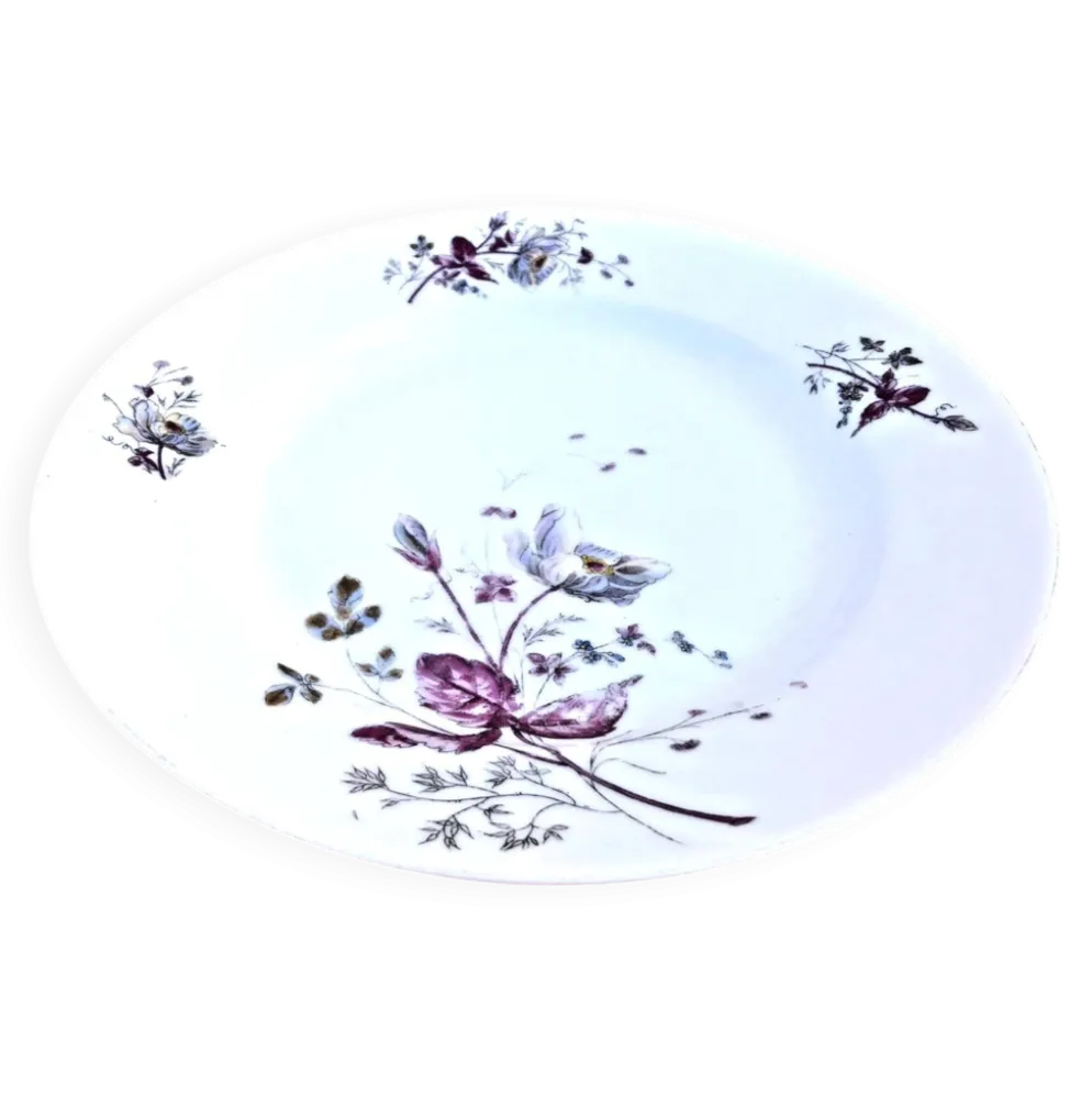 Ancien plat creux porcelaine blanche à décor floral