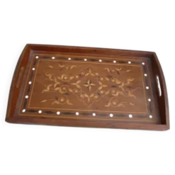 Ancien plateau de service marqueterie bois & nacre vintage