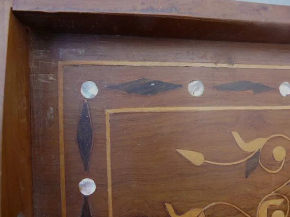 Ancien plateau de service marqueterie bois & nacre vintage