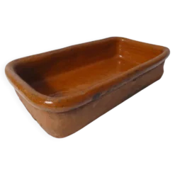 ancien plat à four en terre cuite vernissée réfractaire