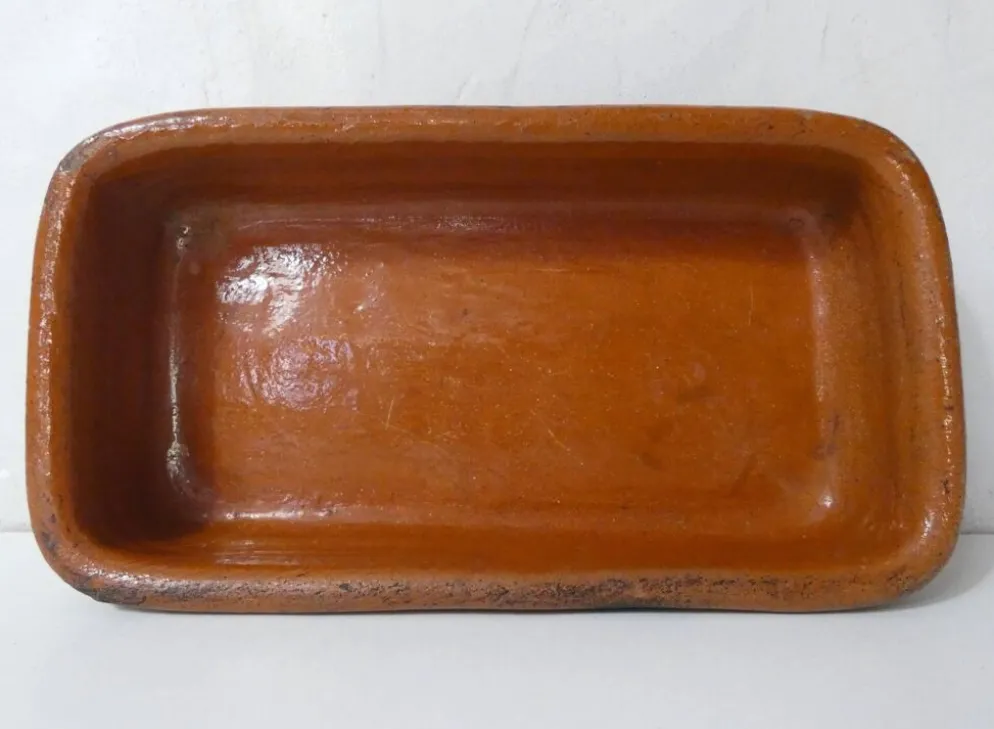 ancien plat à four en terre cuite vernissée réfractaire
