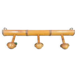 Ancien porte manteau bois tourné 1930 façon Bambou - 3 patères