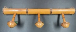 Ancien porte manteau bois tourné 1930 façon Bambou - 3 patères