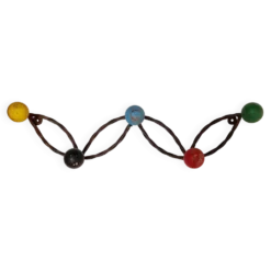 Ancien porte-manteau mural en fer forgé et boules colorées -Roger Feraud
