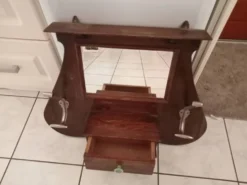 Ancien porte manteau murale / 2 pateres / 1 miroir / tiroir
