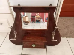 Ancien porte manteau murale / 2 pateres / 1 miroir / tiroir
