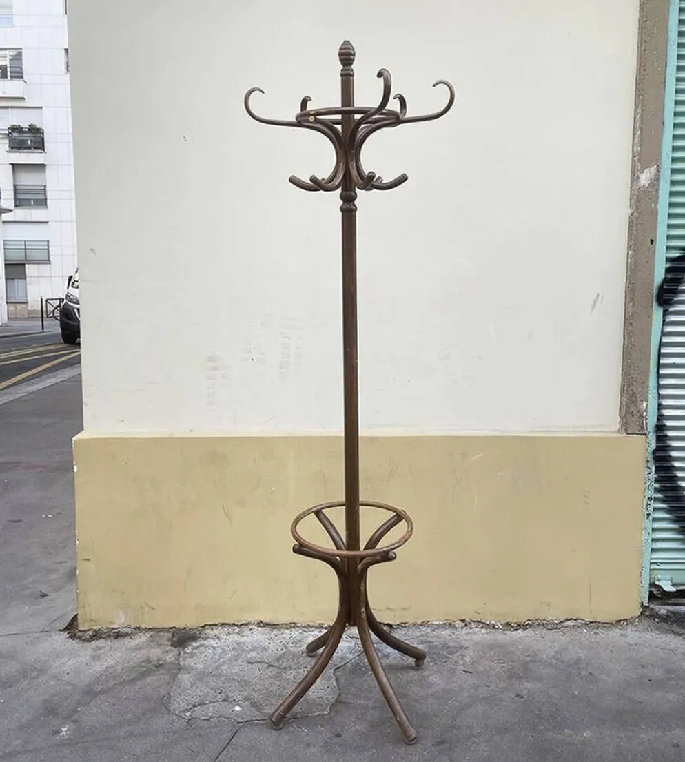 Ancien porte manteau perroquet en bois courbé – style Thonet