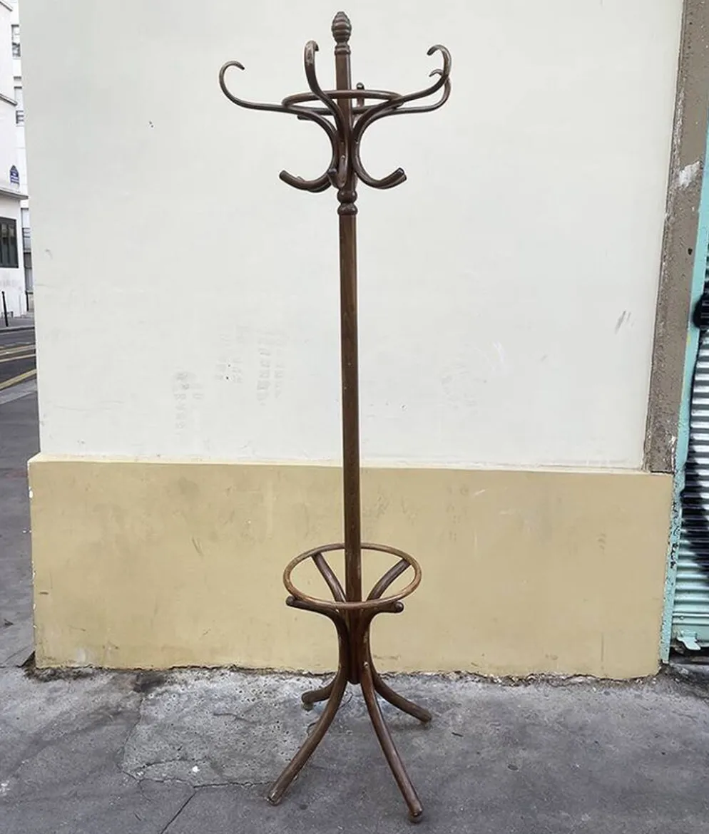 Ancien porte manteau perroquet en bois courbé – style Thonet