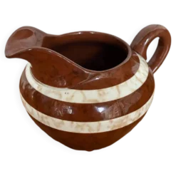 Ancien pot à lait sarreguemines modèle mary céramique marron & blanche