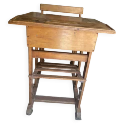 Ancien pupitre d’écolier avec siège réglable intégré