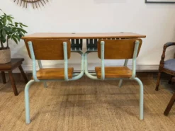Ancien pupitre double d’écolier – bois et métal