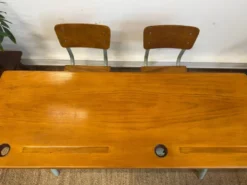 Ancien pupitre double d’écolier – bois et métal