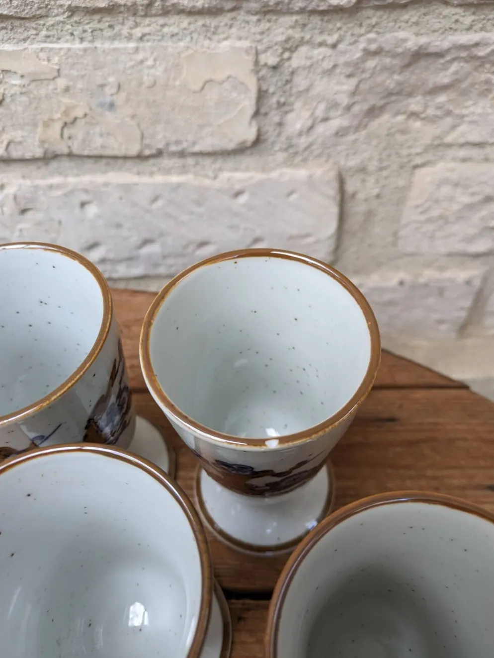 Ancien service à café avec 6 mazagrans et cafetière décor floral bleu