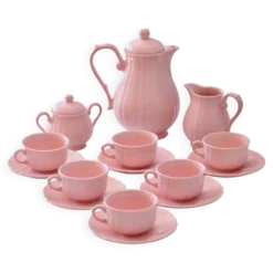Ancien service à café de Salins-les-Bains en faïence rose