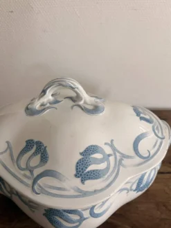 Ancien Soupière Tircis Sarreguemines Utzschneider & Cie Art Nouveau Faïence