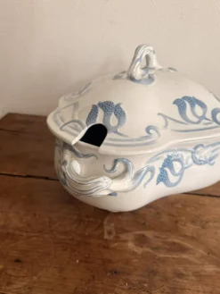 Ancien Soupière Tircis Sarreguemines Utzschneider & Cie Art Nouveau Faïence