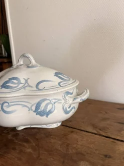 Ancien Soupière Tircis Sarreguemines Utzschneider & Cie Art Nouveau Faïence