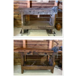 Ancien établi/console rénové – pièce unique pleine de caractère
