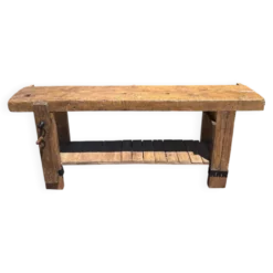 Ancien établi de menuisier restauré – Console / table d'appoint en bois mas