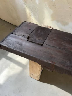 Ancien établi en chêne massif restauré — Console XXL