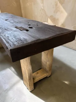 Ancien établi en chêne massif restauré — Console XXL