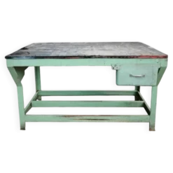 Ancien établi industriel en métal et bois