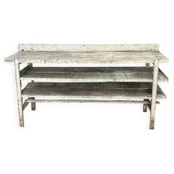 Ancien établi, meuble de métier en bois et métal