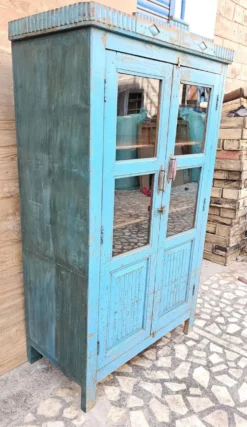 Ancien vaisselier Art déco en teck birman