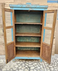Ancien vaisselier Art déco en teck birman