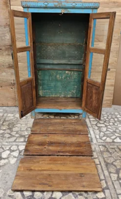 Ancien vaisselier Art déco en teck birman