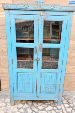 Ancien vaisselier Art déco en teck birman