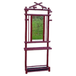 Ancien vestiaire porte manteau asiatique bambou laqué rouge vintage