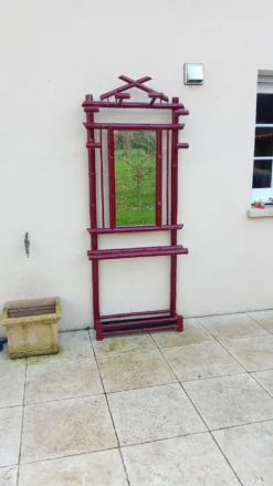 Ancien vestiaire porte manteau asiatique bambou laqué rouge vintage