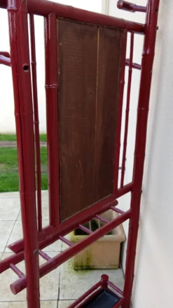 Ancien vestiaire porte manteau asiatique bambou laqué rouge vintage