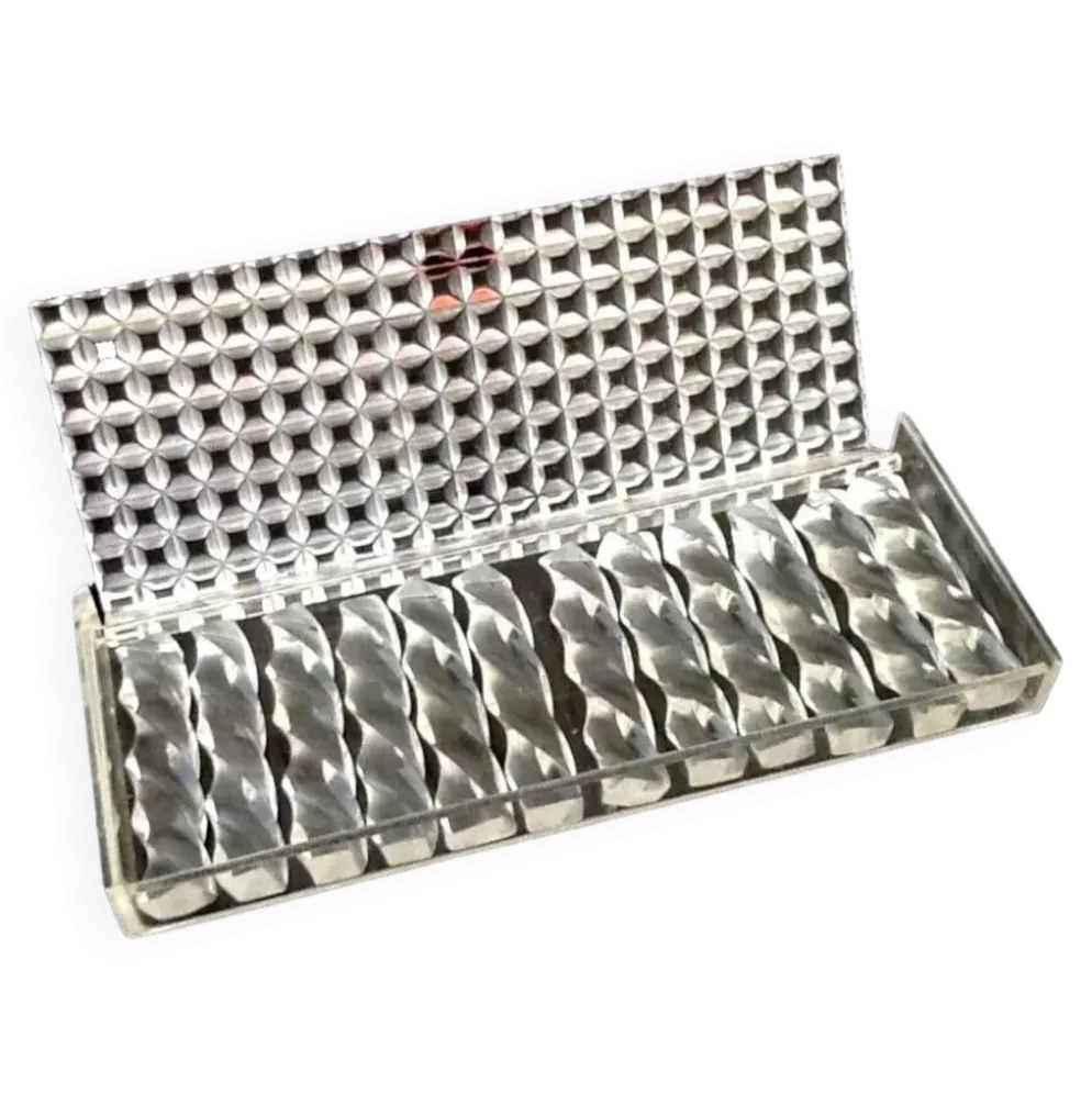 Années 1970 coffret 12 porte-couteaux plexiglas transparent