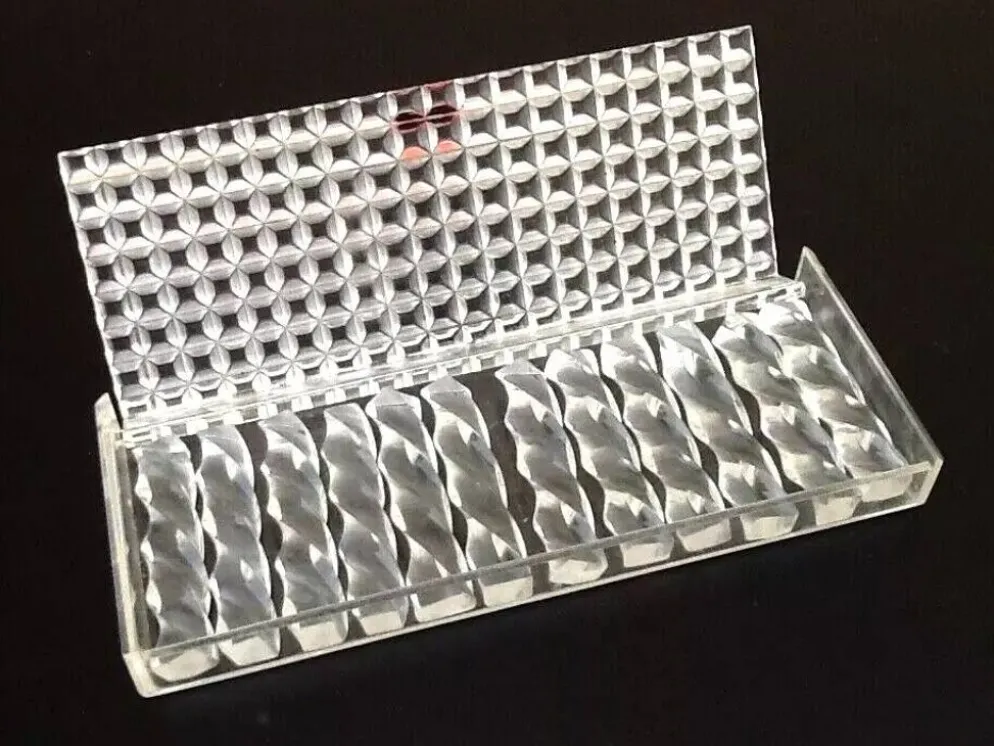 Années 1970 coffret 12 porte-couteaux plexiglas transparent