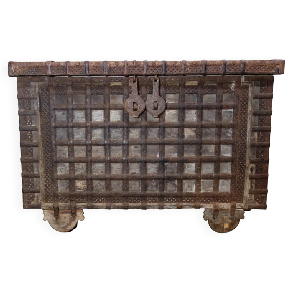 Antique coffre de mariage bois et fer, Inde, XIXème