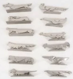 Aristide Colotte, 12 porte-couteaux animaliers, Art Déco, excellent état, écrin.
