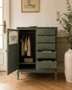Armoire ancienne Green Smoke – Toile de Jouy .