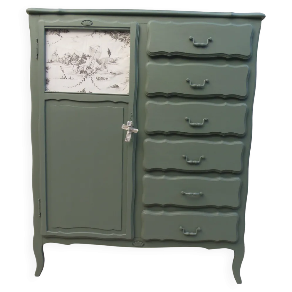 Armoire ancienne Green Smoke – Toile de Jouy .