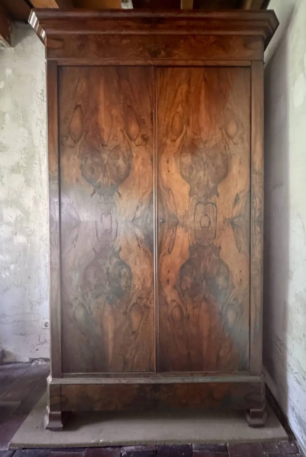 Armoire ancienne Louis-Philippe en loupe de noyer