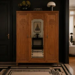 Armoire art déco chêne brut et miroir biseauté