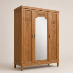 Armoire art déco chêne brut et miroir biseauté