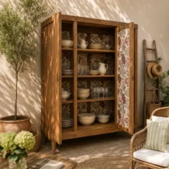 Armoire art déco chêne brut et miroir biseauté