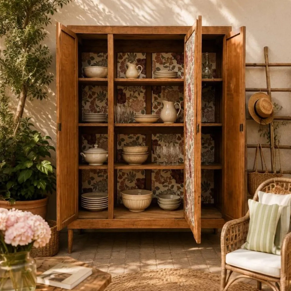 Armoire art déco chêne brut et miroir biseauté