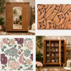 Armoire art déco chêne brut et miroir biseauté